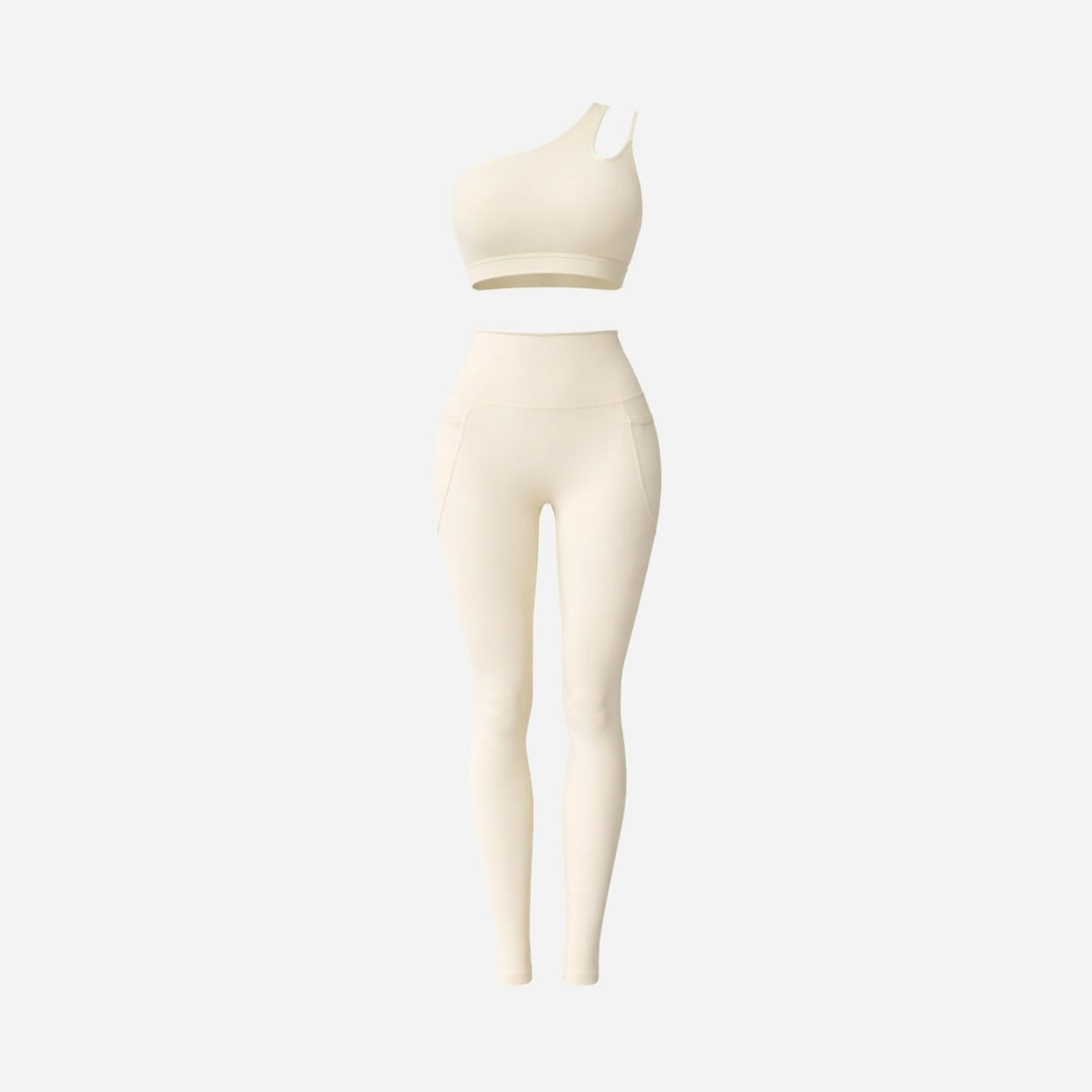 Two Piece Set One Shoulder Sports Bra High Waist Leggings Activewear Set