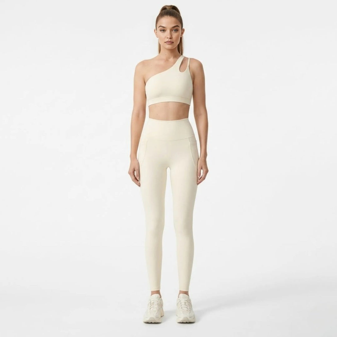 Two Piece Set One Shoulder Sports Bra High Waist Leggings Activewear Set