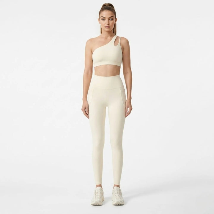 Two Piece Set One Shoulder Sports Bra High Waist Leggings Activewear Set