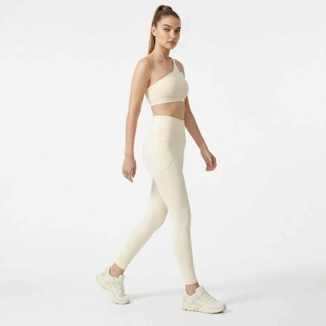 Two Piece Set One Shoulder Sports Bra High Waist Leggings Activewear Set
