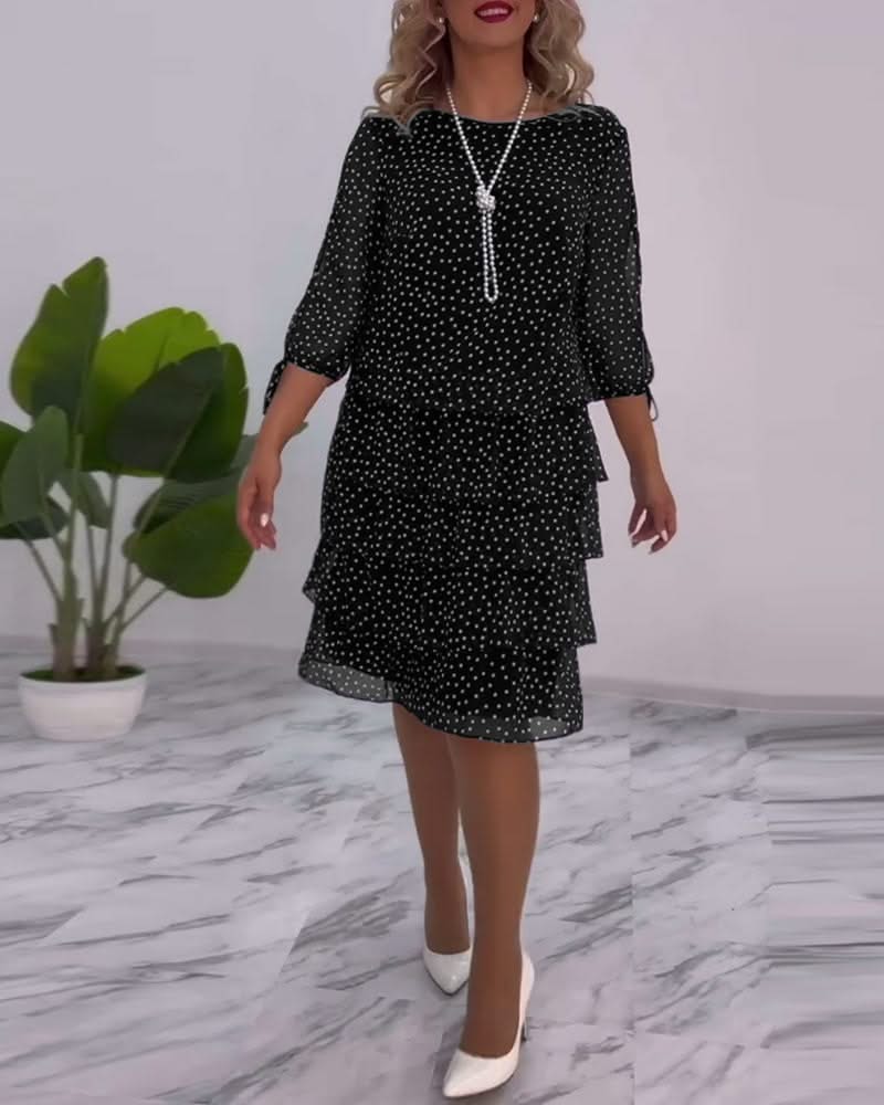 Tiered Midi Dress Polka Dot Flowing Silhouette Elegant Style