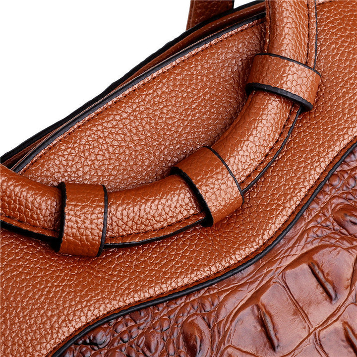 Croc Embossed Top Handle Handbag with Shoulder Strap for Women