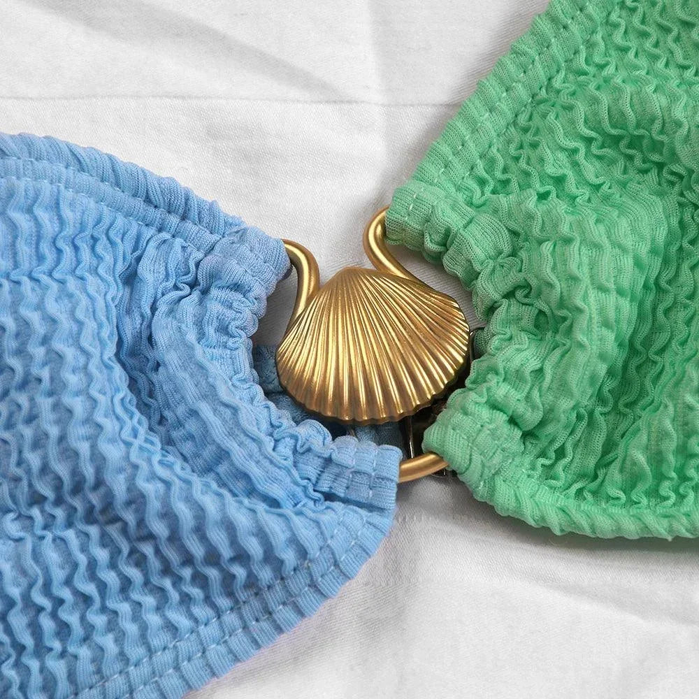 Asymmetrical Bikini Textured Ring Detail Two Piece Swimwear