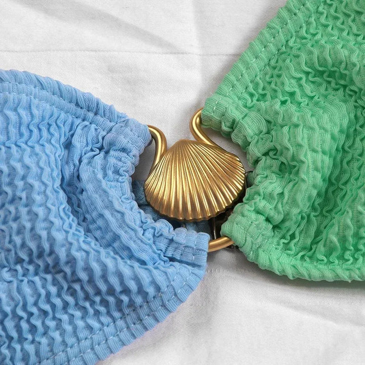 Asymmetrical Bikini Textured Ring Detail Two Piece Swimwear
