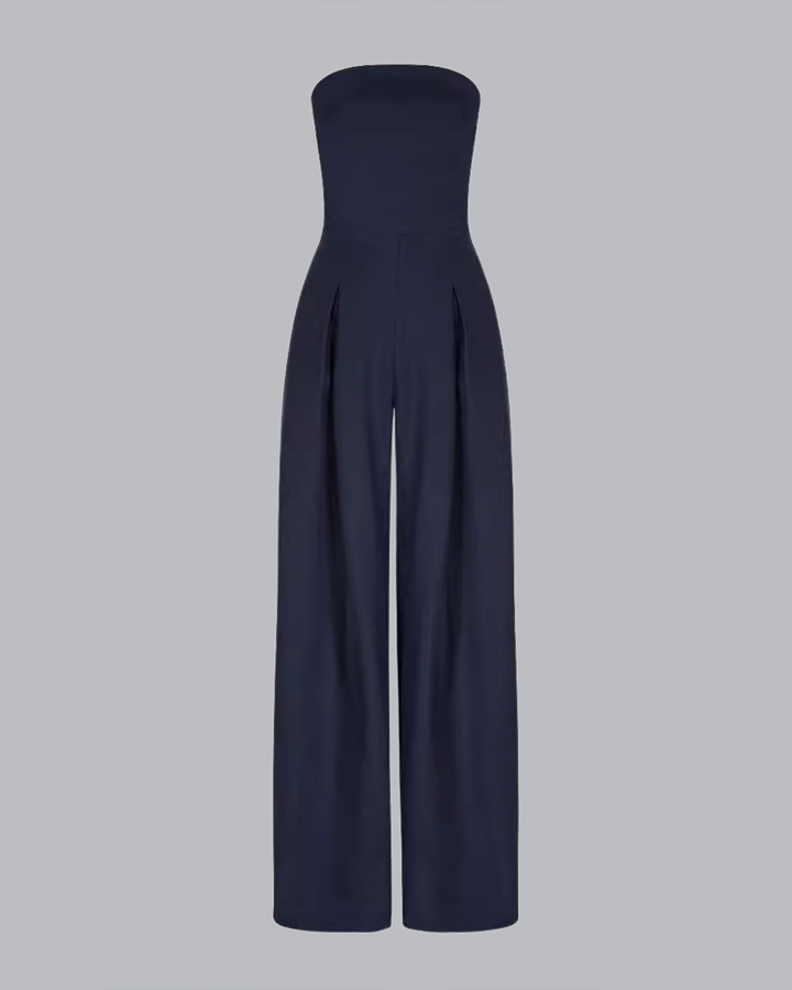 Strapless Jumpsuit Wide Leg Pockets Relaxed Fit Casual Style