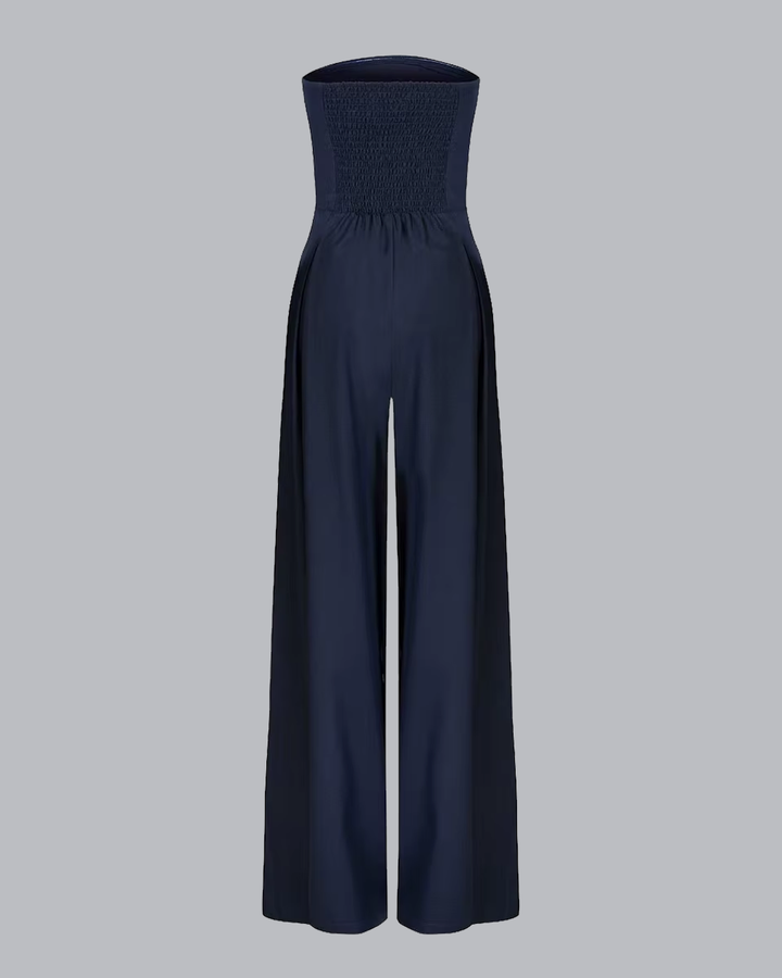 Strapless Jumpsuit Wide Leg Pockets Relaxed Fit Casual Style