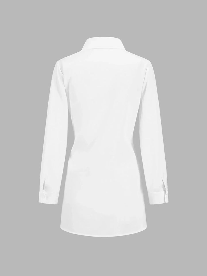 Blouse Button Up Long Sleeve Tie Belt Relaxed Fit Casual Style