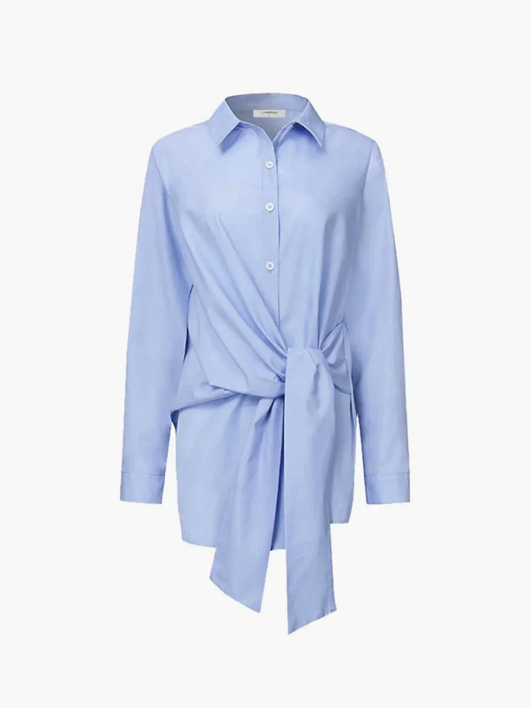 Blouse Button Up Long Sleeve Tie Belt Relaxed Fit Casual Style