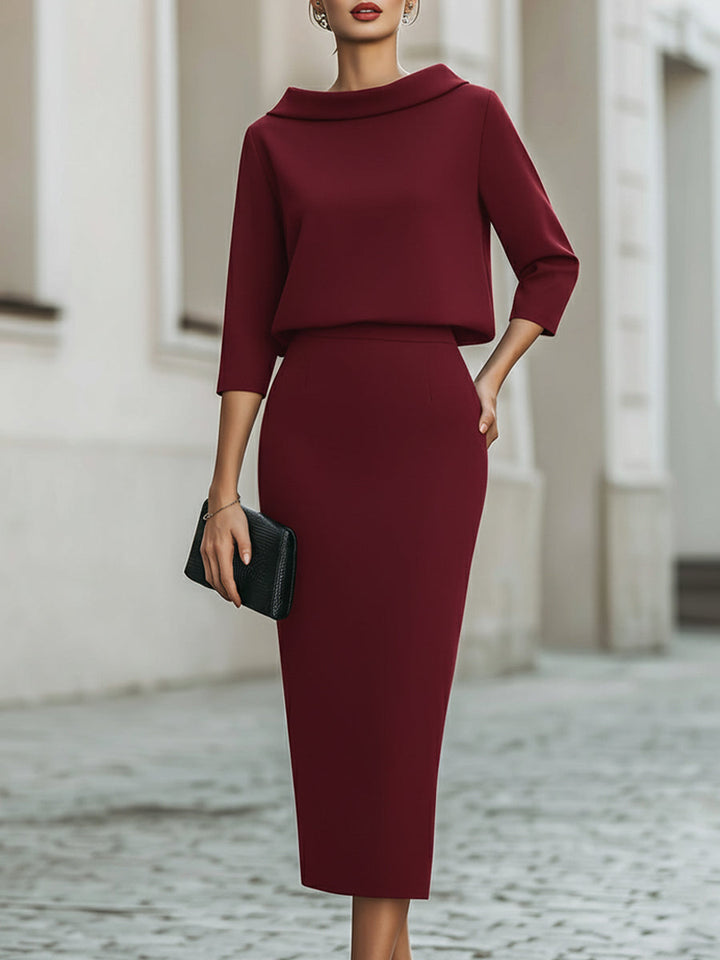 Midi Dress Boat Neck Elegant Tailored Silhouette Style