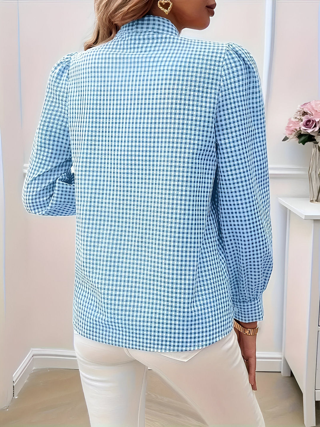 Blouse Bow Tie Neck Long Sleeve Relaxed Fit Casual Style
