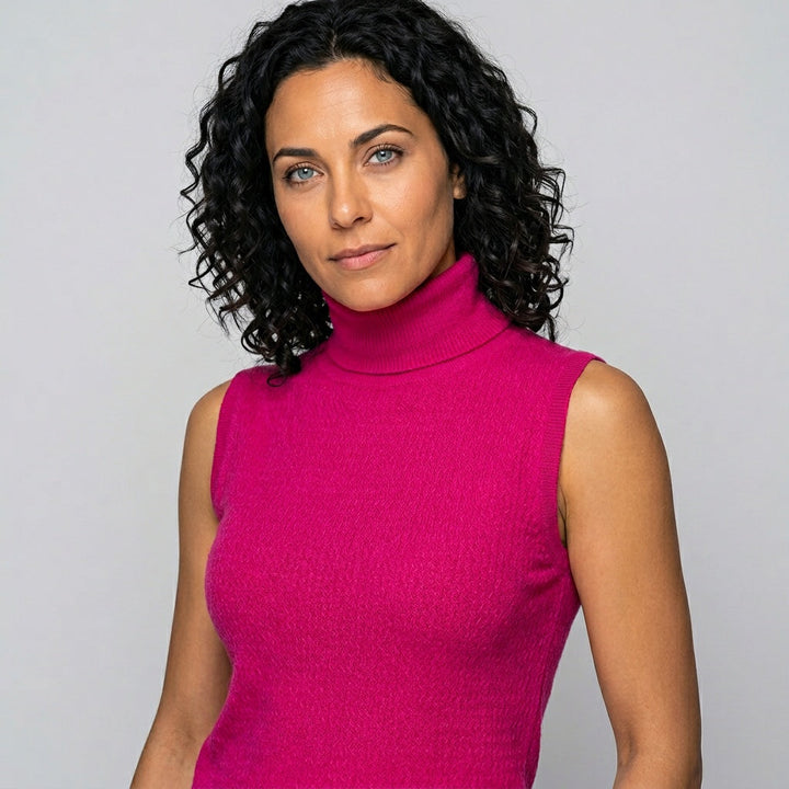 Top Sleeveless Turtleneck Slim Fit Stretch Minimal Style