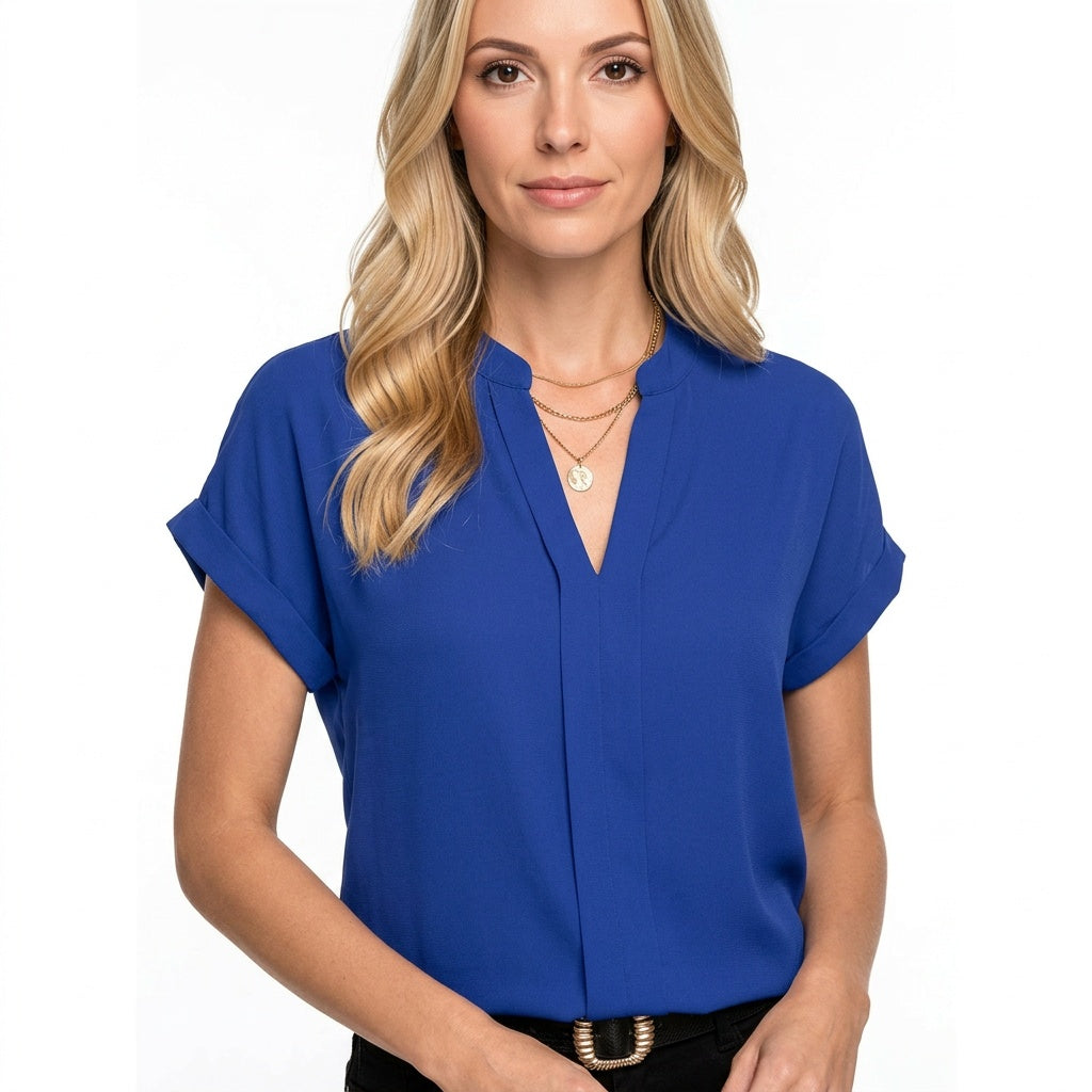 Blouse V Neck Short Sleeve Elegant Style