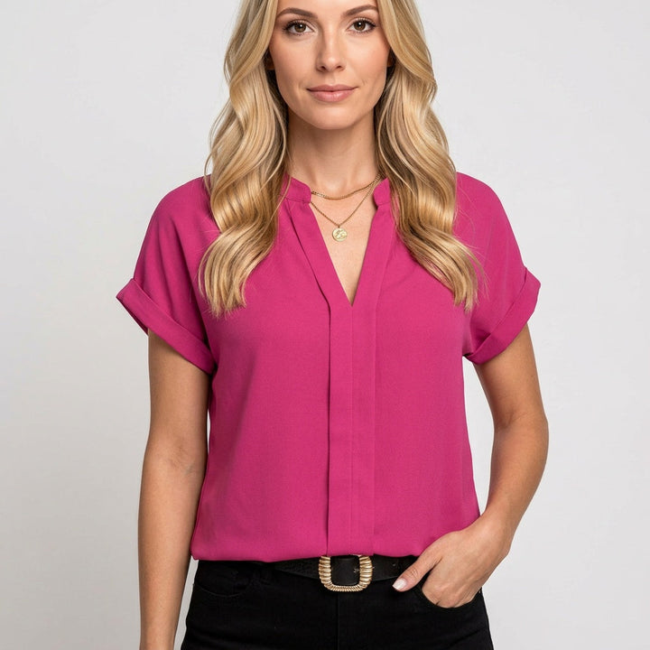 Blouse V Neck Short Sleeve Elegant Style