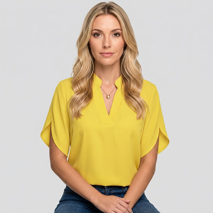 Blouse V Neck Short Sleeve Elegant Style