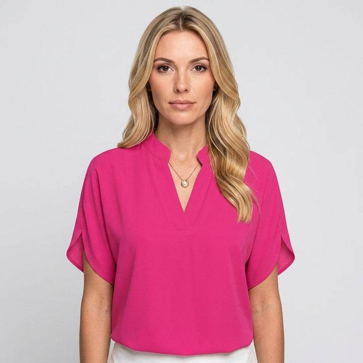 Blouse V Neck Short Sleeve Elegant Style