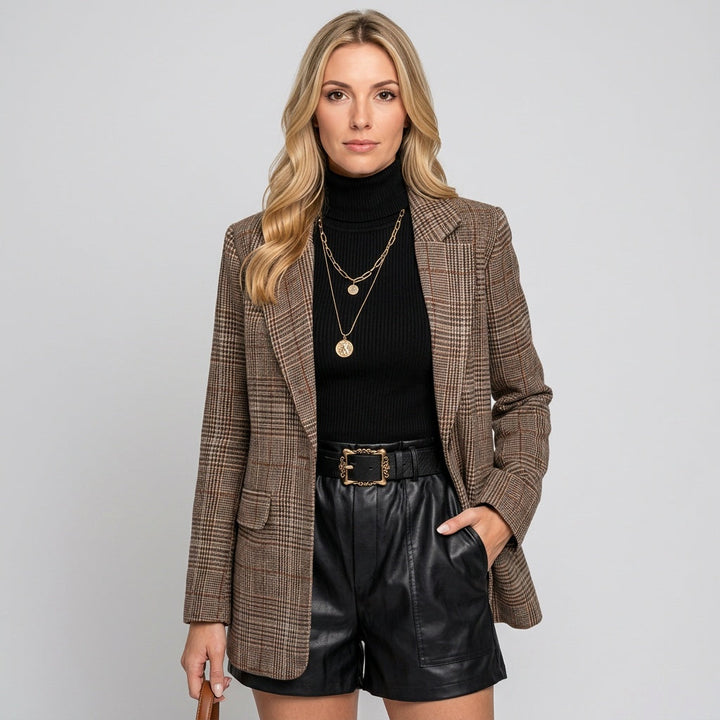 Blazer Checked Oversized Fit Trendy Relaxed Style