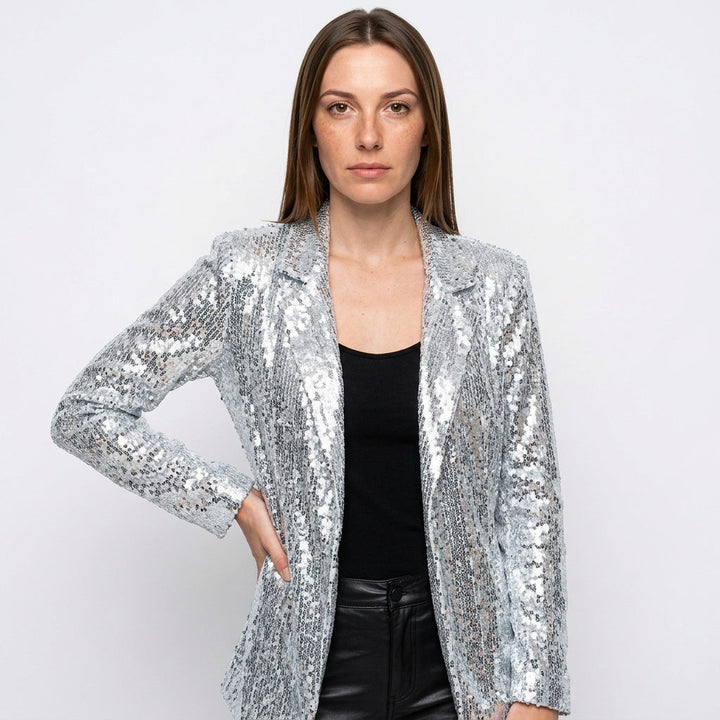 Blazer Glitter Detail Festive Glam Tailored Statement Style
