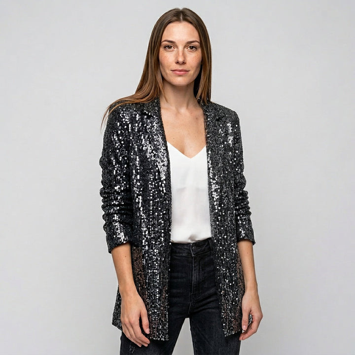 Blazer Glitter Detail Festive Glam Tailored Statement Style