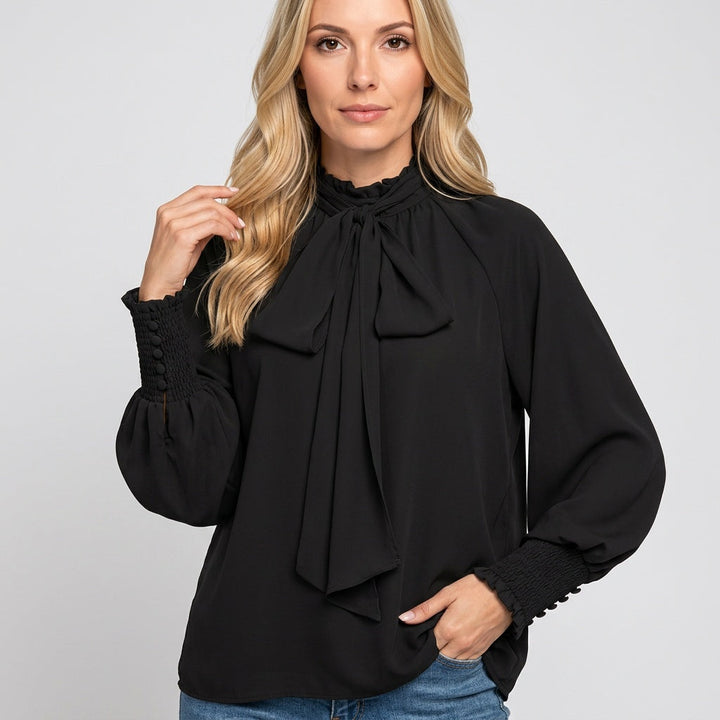Blouse Bow Detail Loose Fit Elegant Relaxed Style