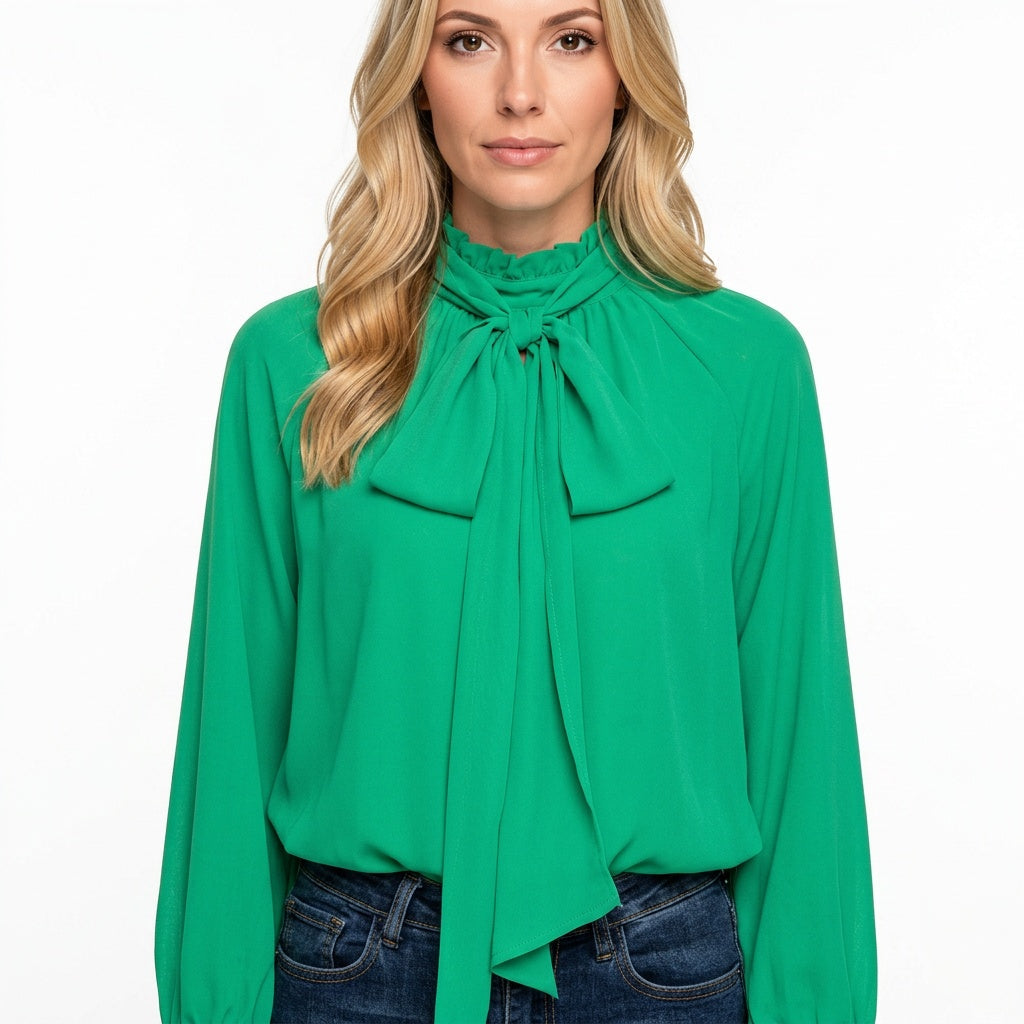Blouse Bow Detail Loose Fit Elegant Relaxed Style