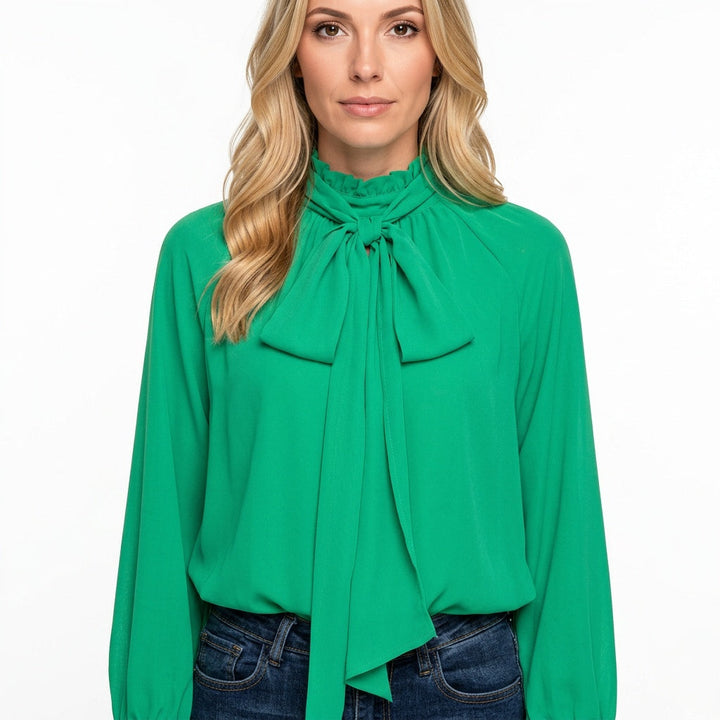 Blouse Bow Detail Loose Fit Elegant Relaxed Style