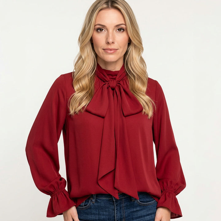 Blouse Bow Detail Loose Fit Elegant Relaxed Style