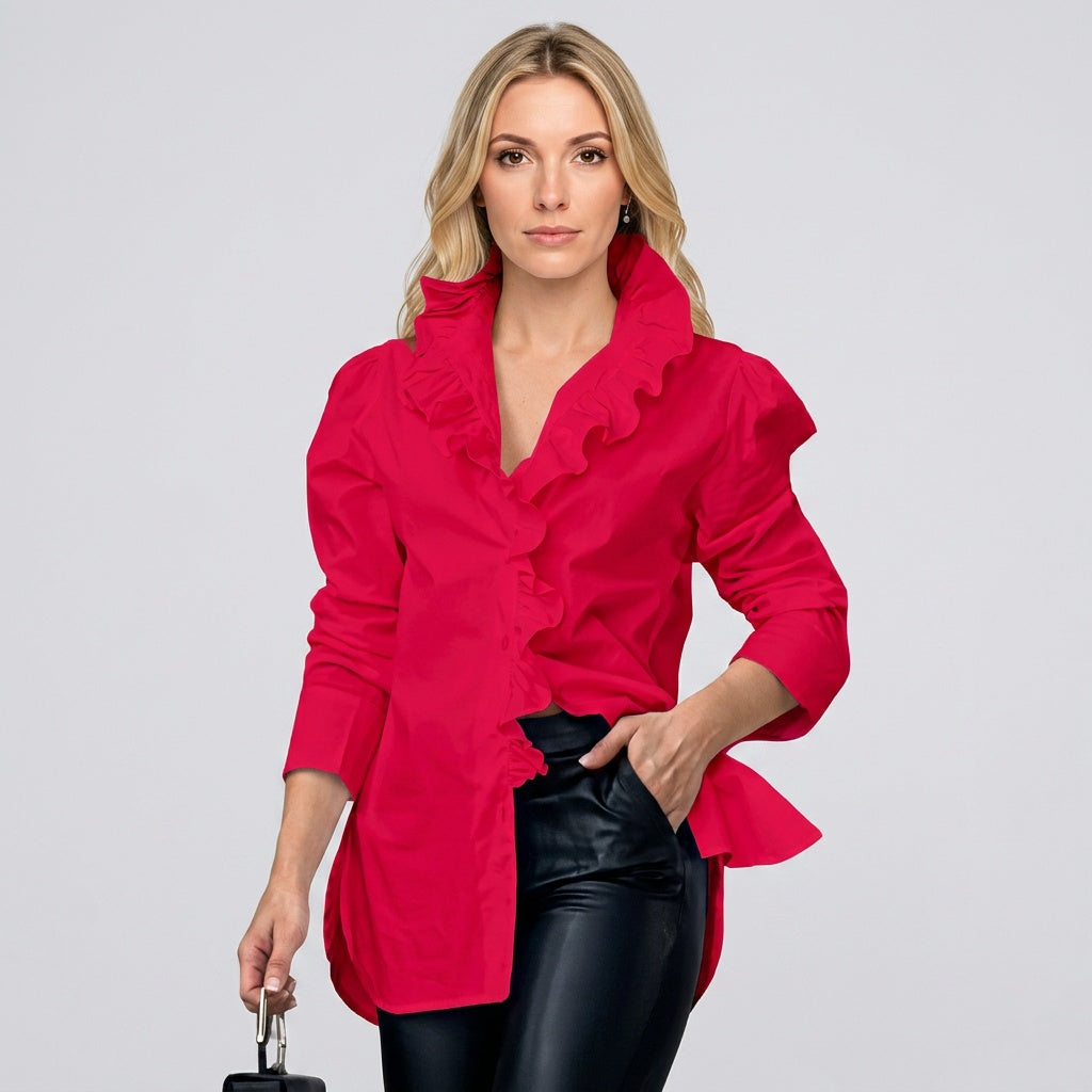 Blouse V Neck Tailored Fit Elegant Minimal Style