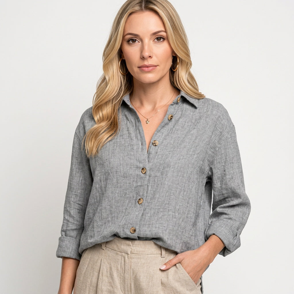 Blouse Button Closure Relaxed Fit Casual Style