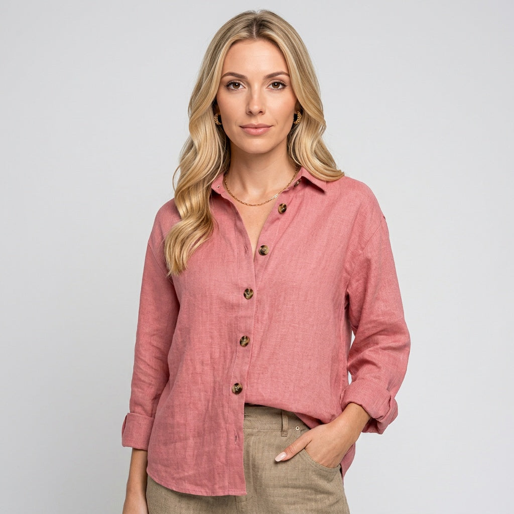 Blouse Button Closure Relaxed Fit Casual Style