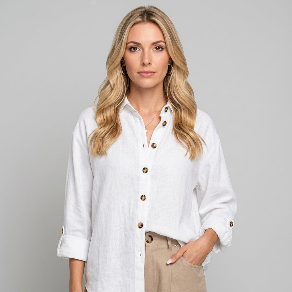 Blouse Button Closure Relaxed Fit Casual Style