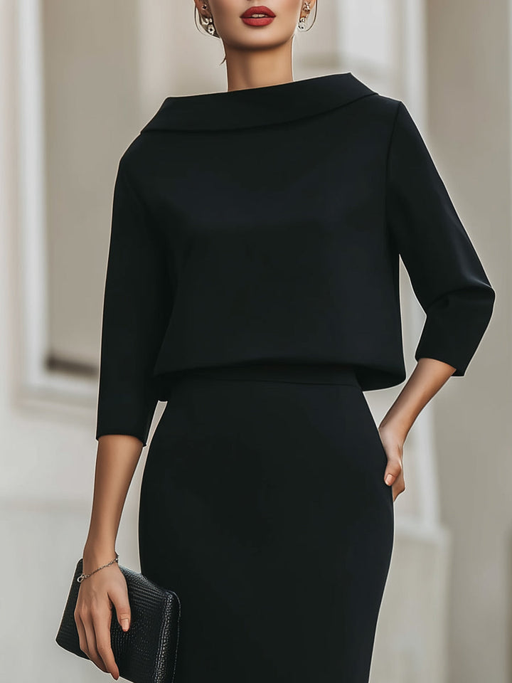 Midi Dress Boat Neck Elegant Tailored Silhouette Style