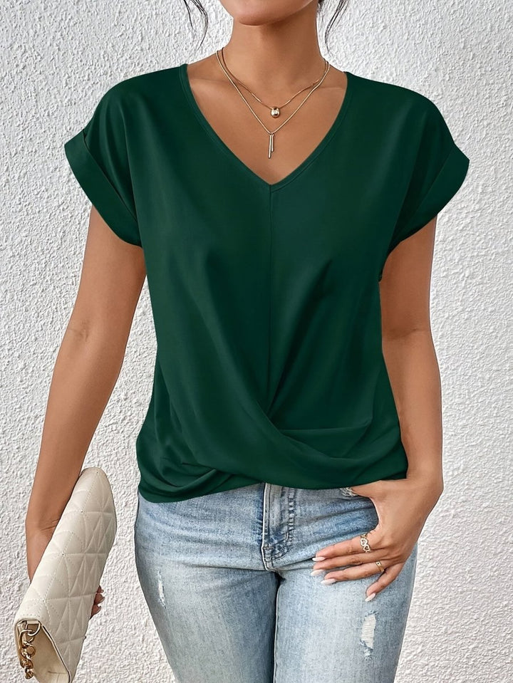 Top V Neck Draped Twist Front Casual Short Sleeve Everyday Style