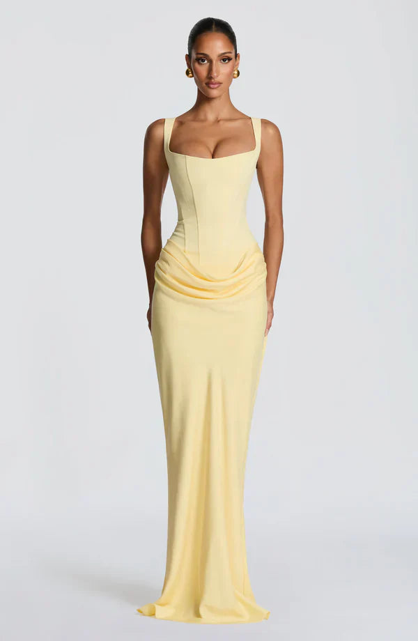 Long Bustier Dress Square Neckline Draped for Women