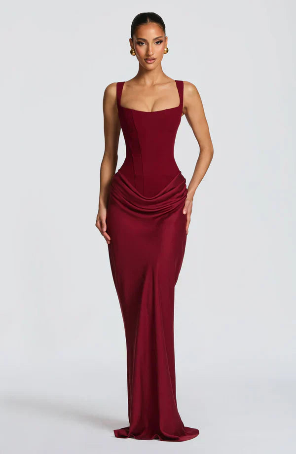 Long Bustier Dress Square Neckline Draped for Women
