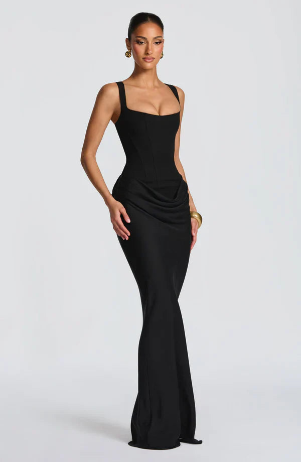 Long Bustier Dress Square Neckline Draped for Women