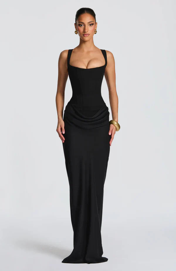 Long Bustier Dress Square Neckline Draped for Women