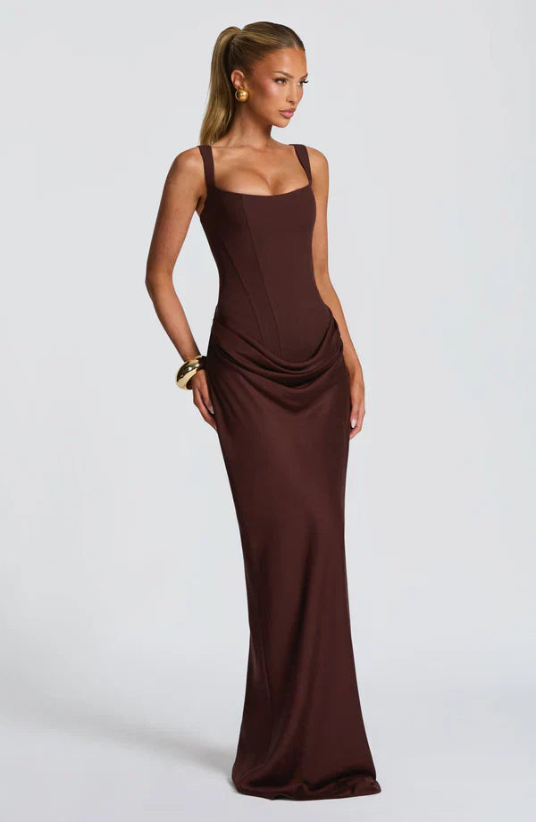 Long Bustier Dress Square Neckline Draped for Women