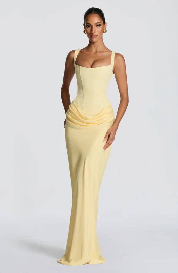 Long Bustier Dress Square Neckline Draped for Women