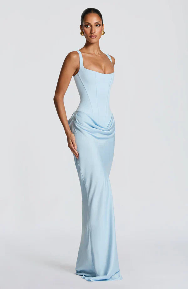 Long Bustier Dress Square Neckline Draped for Women