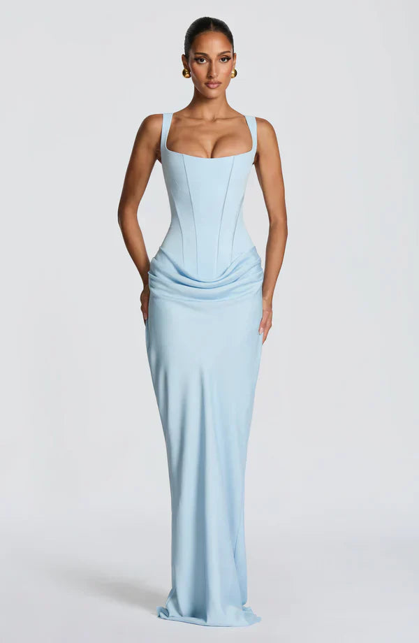 Long Bustier Dress Square Neckline Draped for Women