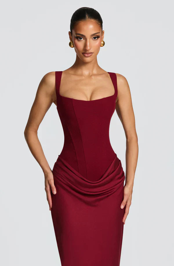 Long Bustier Dress Square Neckline Draped for Women