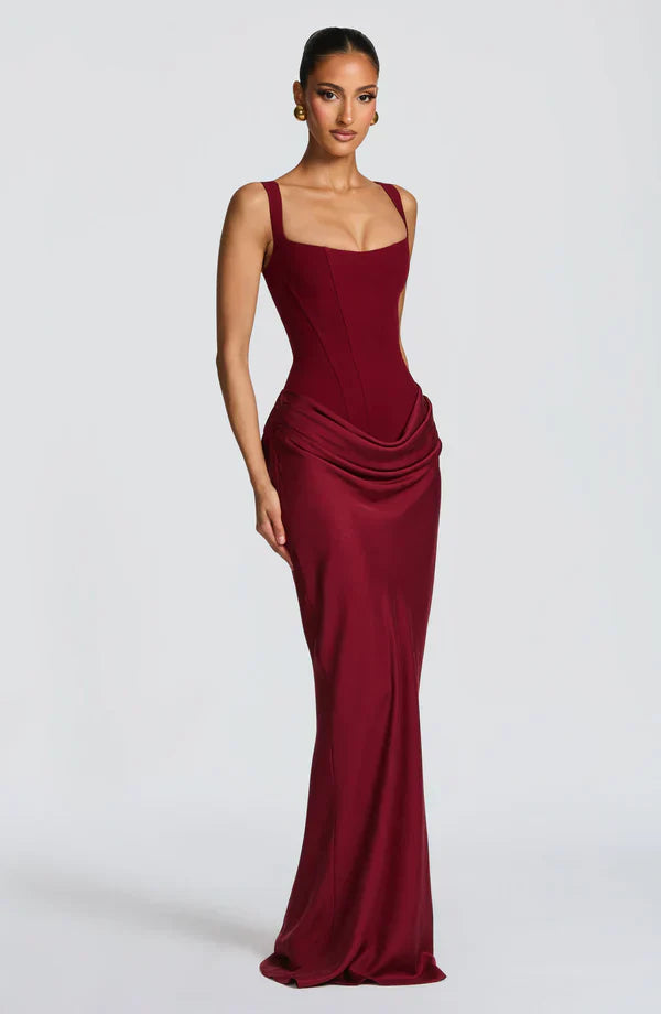 Long Bustier Dress Square Neckline Draped for Women