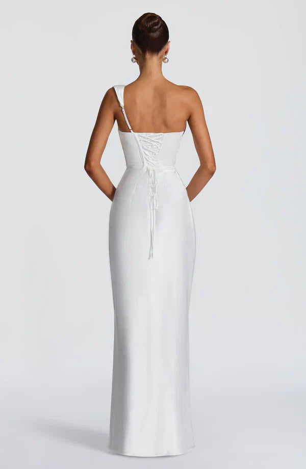 Asymmetrical Maxi Dress with Lace Up Back for Women
