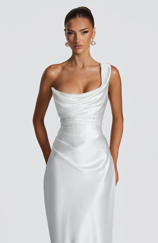 Asymmetrical Maxi Dress with Lace Up Back for Women