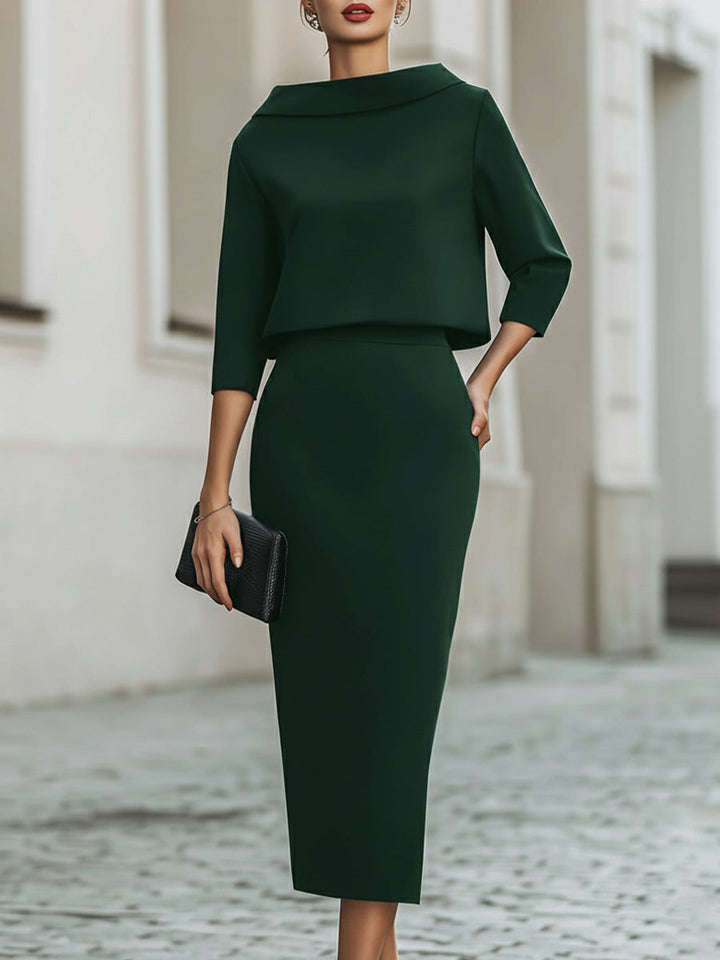 Midi Dress Boat Neck Elegant Tailored Silhouette Style