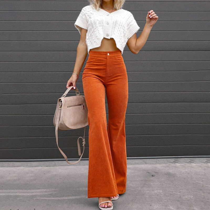 Trousers High Waist Flared Leg Retro Casual Party Style