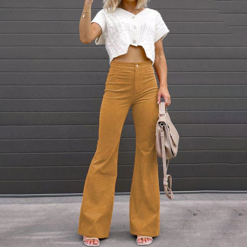 Trousers High Waist Flared Leg Retro Casual Party Style