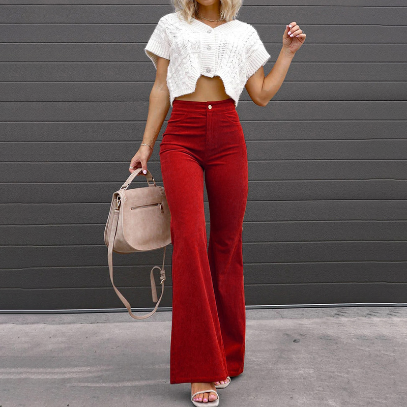 Trousers High Waist Flared Leg Retro Casual Party Style