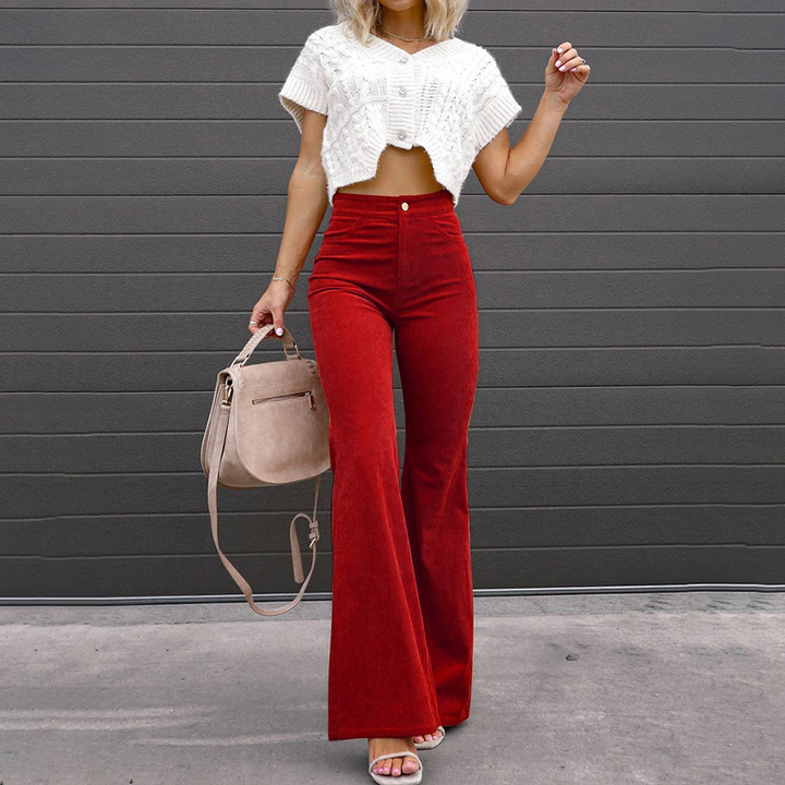 Trousers High Waist Flared Leg Retro Casual Party Style