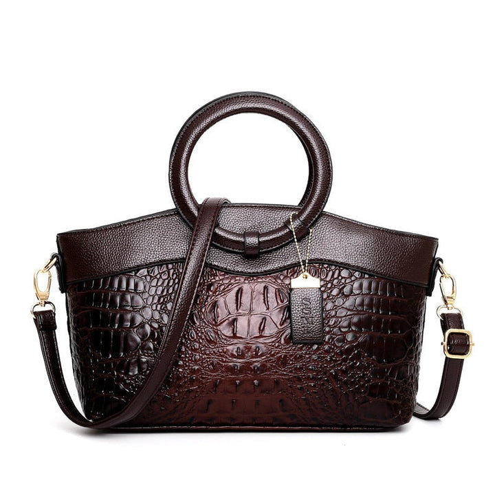 Croc Embossed Top Handle Handbag with Shoulder Strap for Women